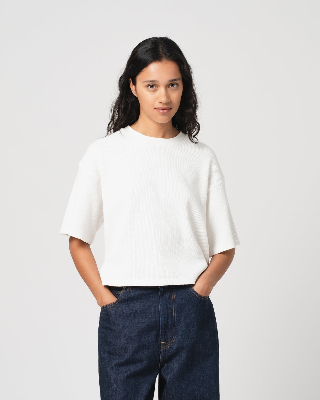 G.o.D Big T Cropped Waffle Jersey Off White