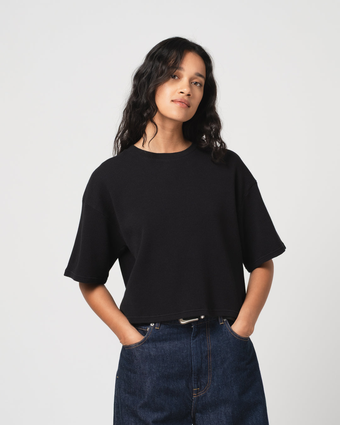 G.o.D Big T Cropped Waffle Jersey Black