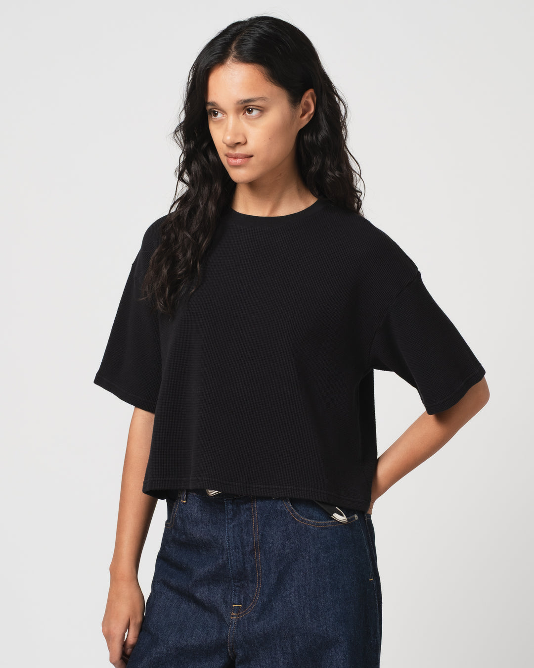 G.o.D Big T Cropped Waffle Jersey Black