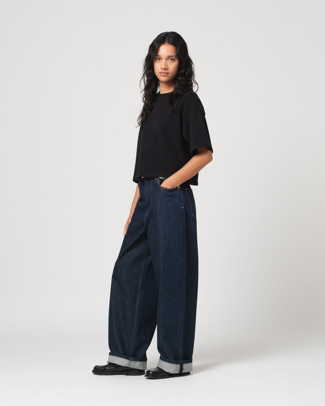 G.o.D Big T Cropped Waffle Jersey Black