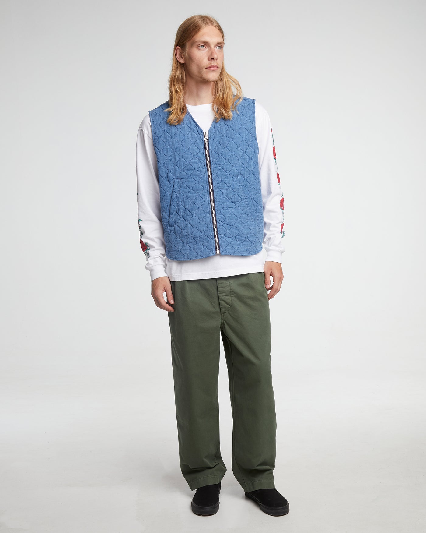 Deck Vest Padded Denim Bleach Blue