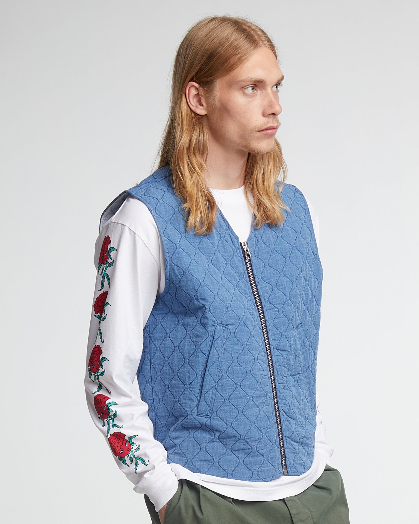 Deck Vest Padded Denim Bleach Blue