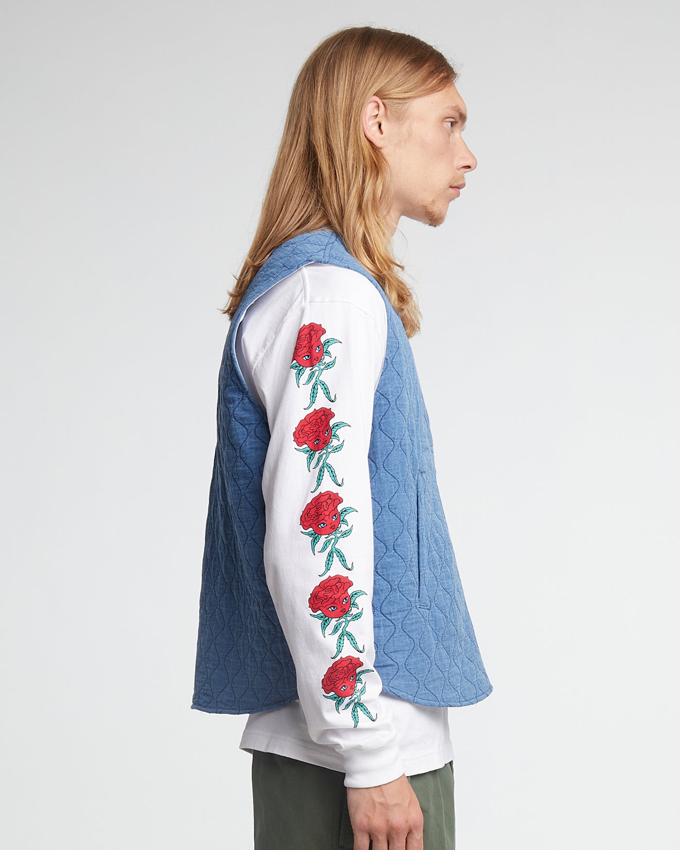 Deck Vest Padded Denim Bleach Blue