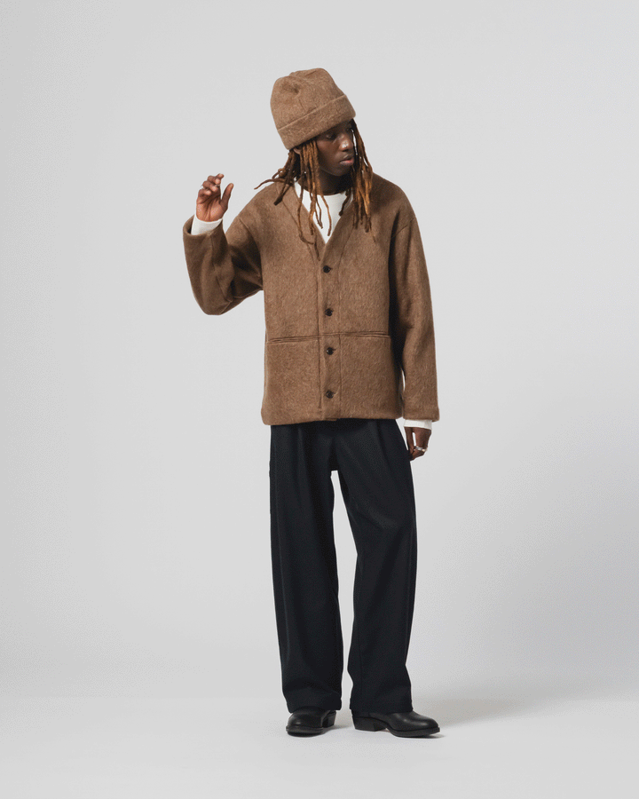 ベーシックカーディガン モヘアフリース ジャバブラウン