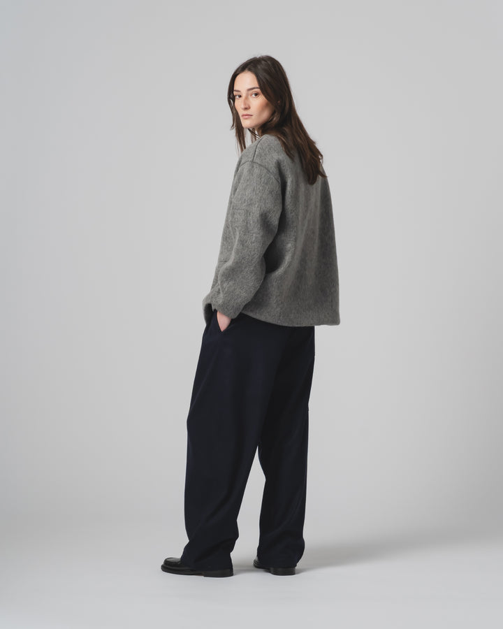 ベーシックカーディガン モヘアフリース アスファルト