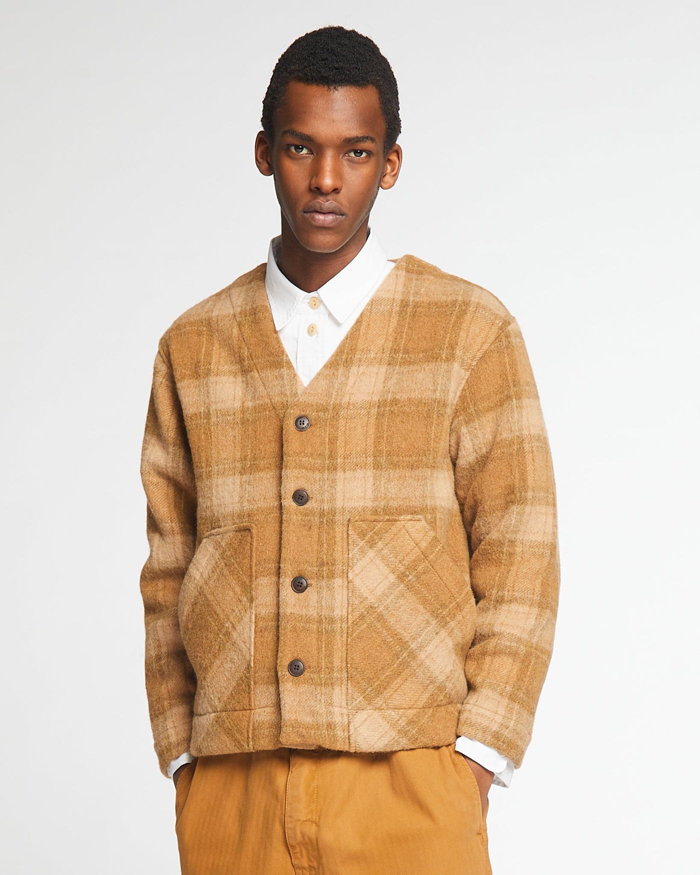 Baseball Cardigan Washed Check Sugar