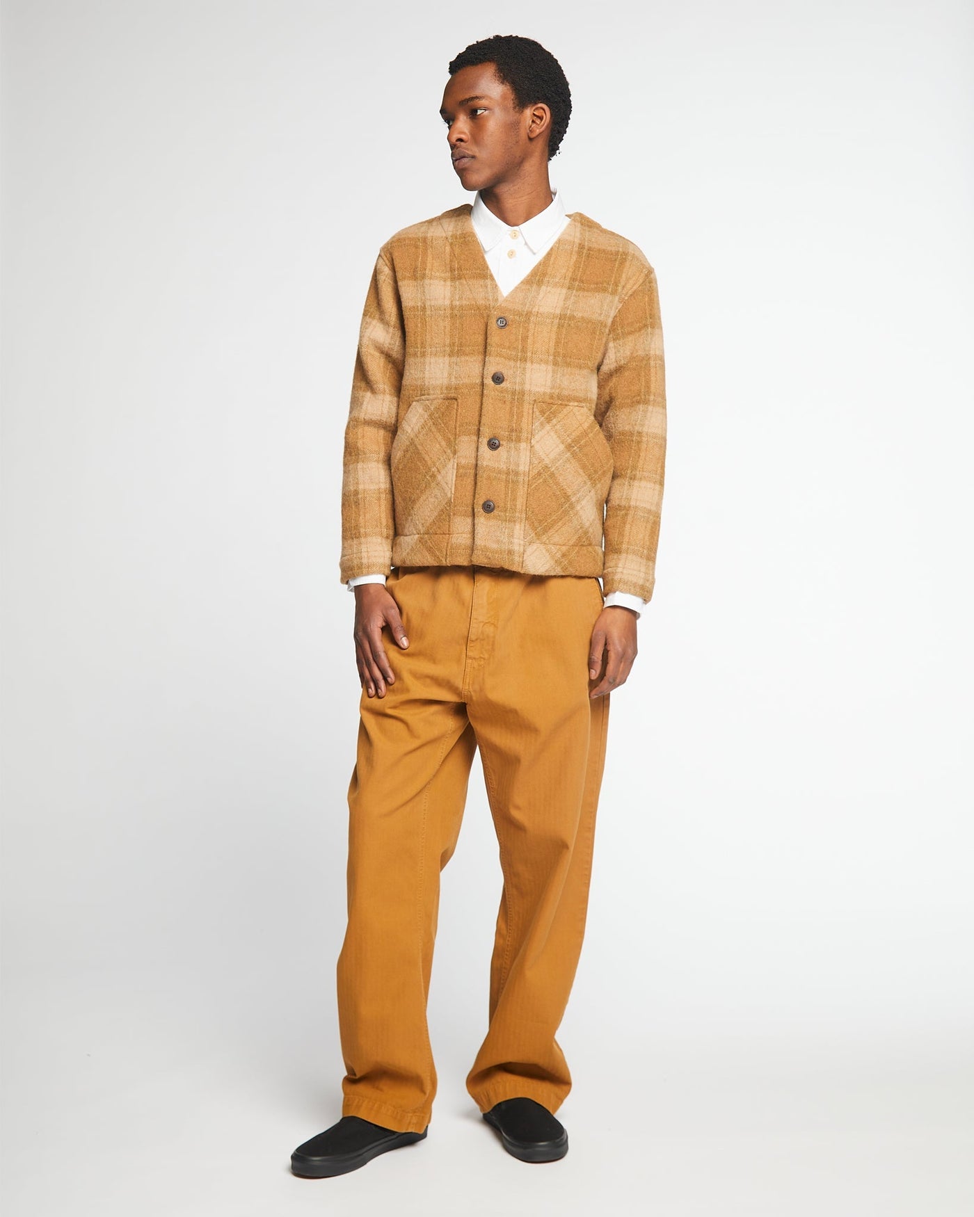 Baseball Cardigan Washed Check Sugar
