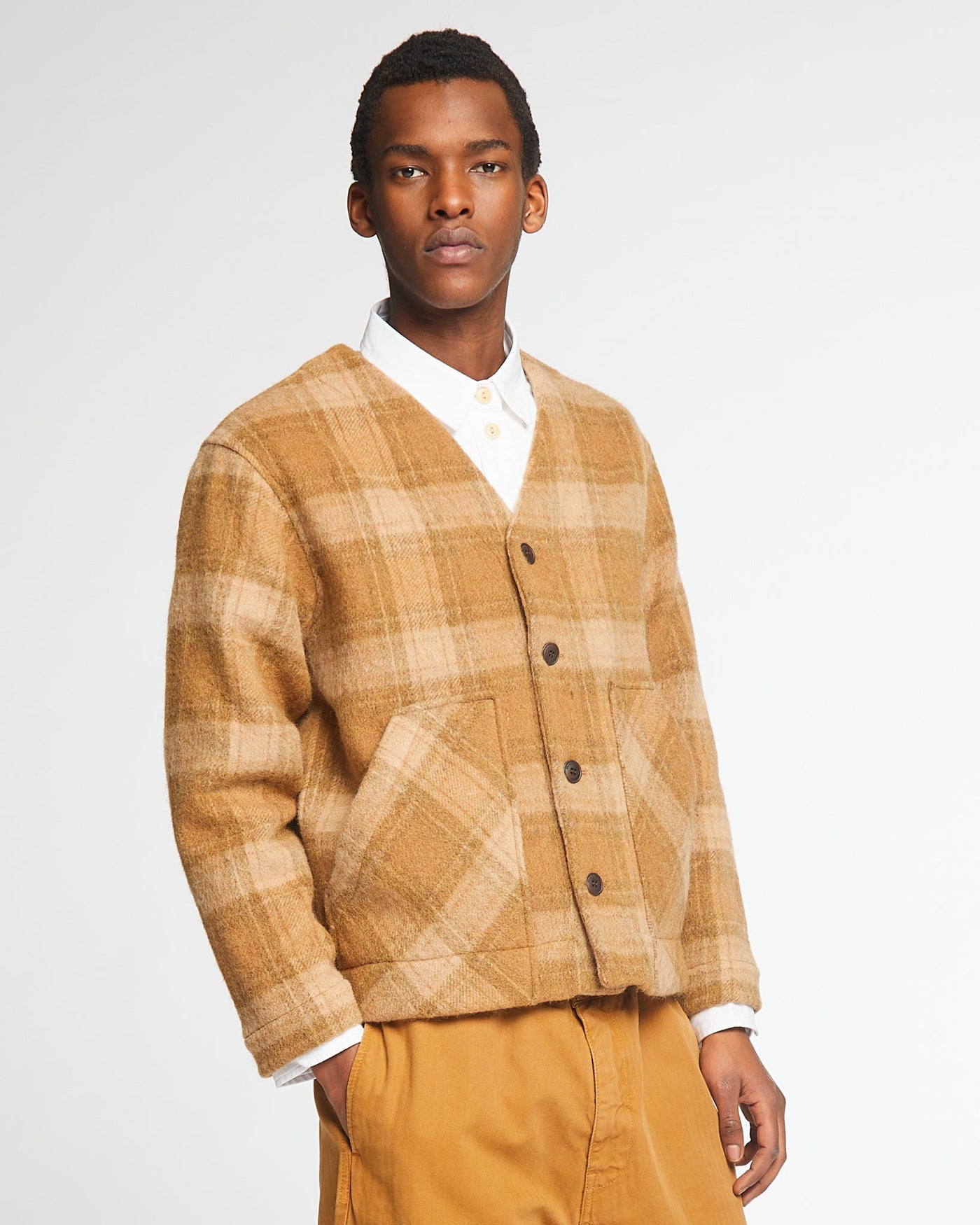 Baseball Cardigan Washed Check Sugar