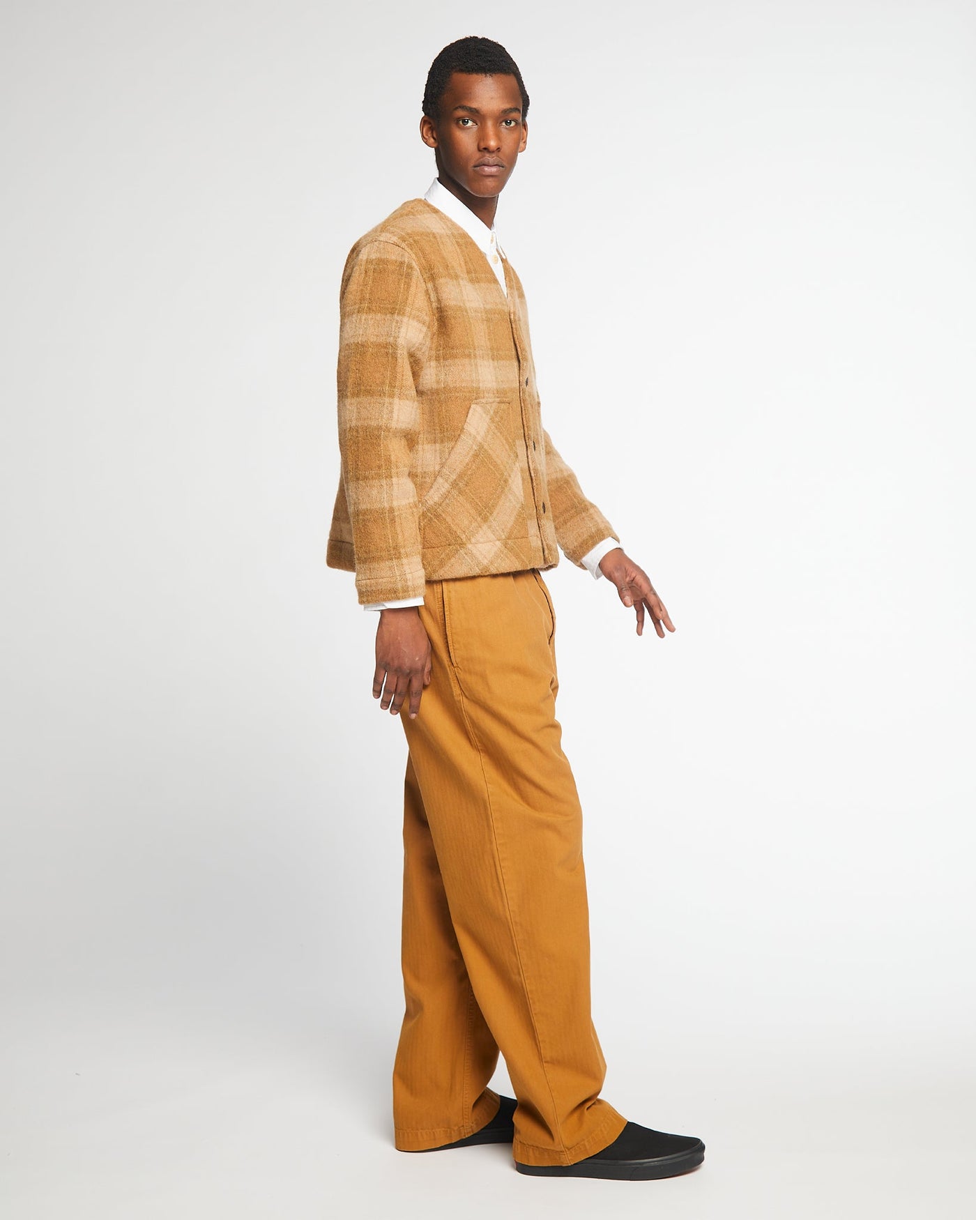 Baseball Cardigan Washed Check Sugar