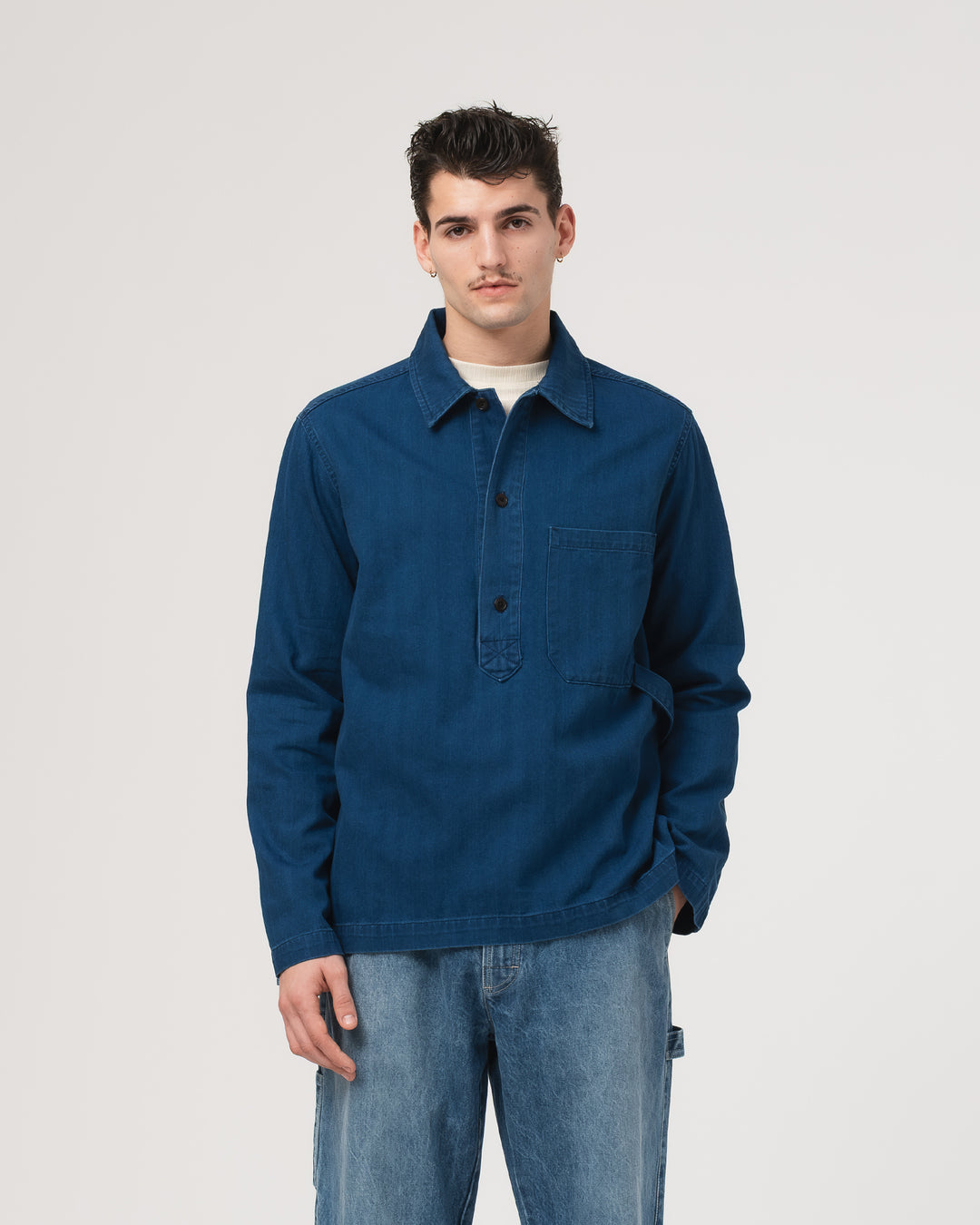 Fisherman Shirt Herringbone Twill Denim Blue