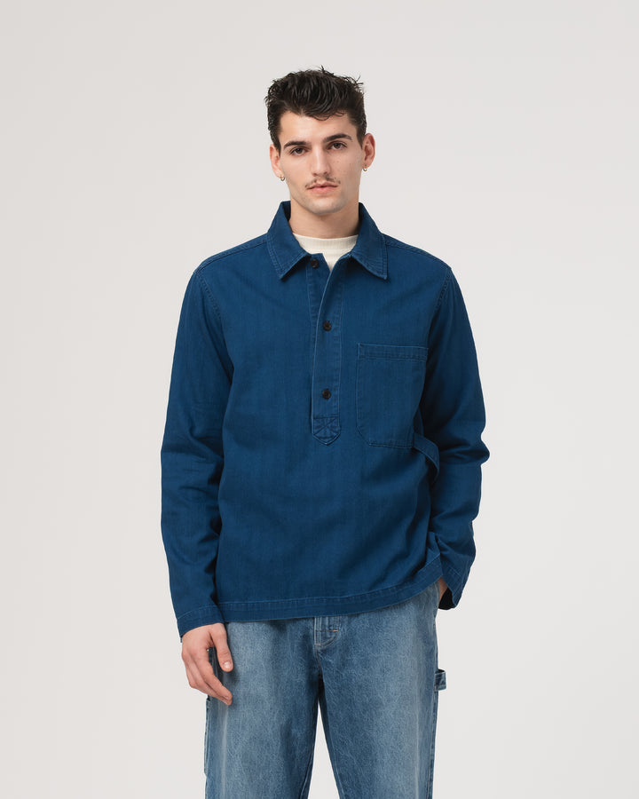 Fisherman Shirt Herringbone Twill Denim Blue