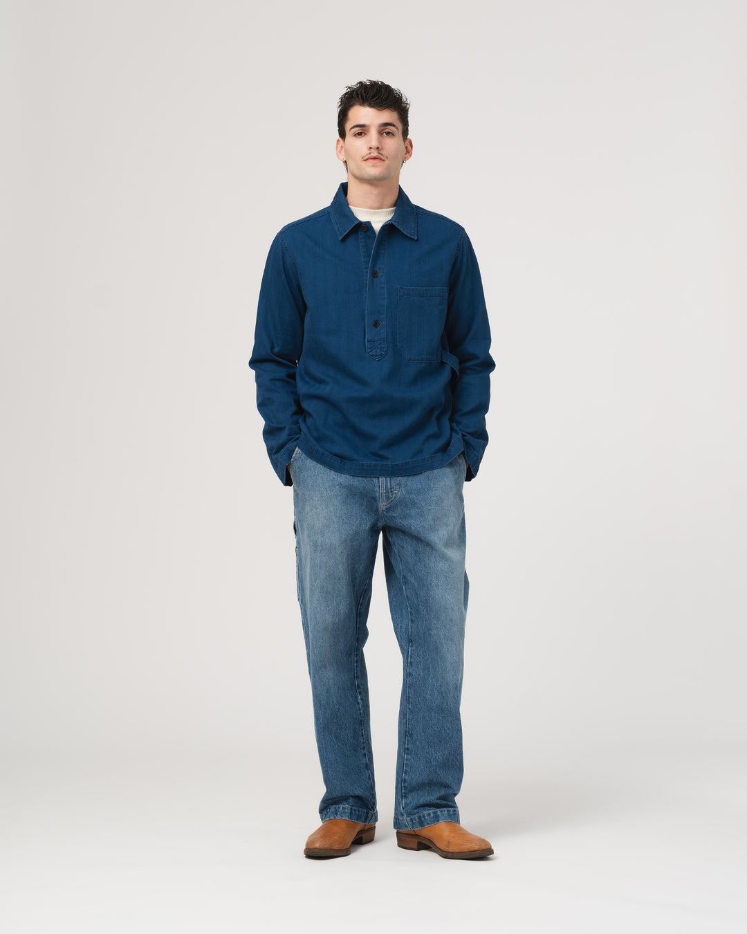 Fisherman Shirt Herringbone Twill Denim Blue