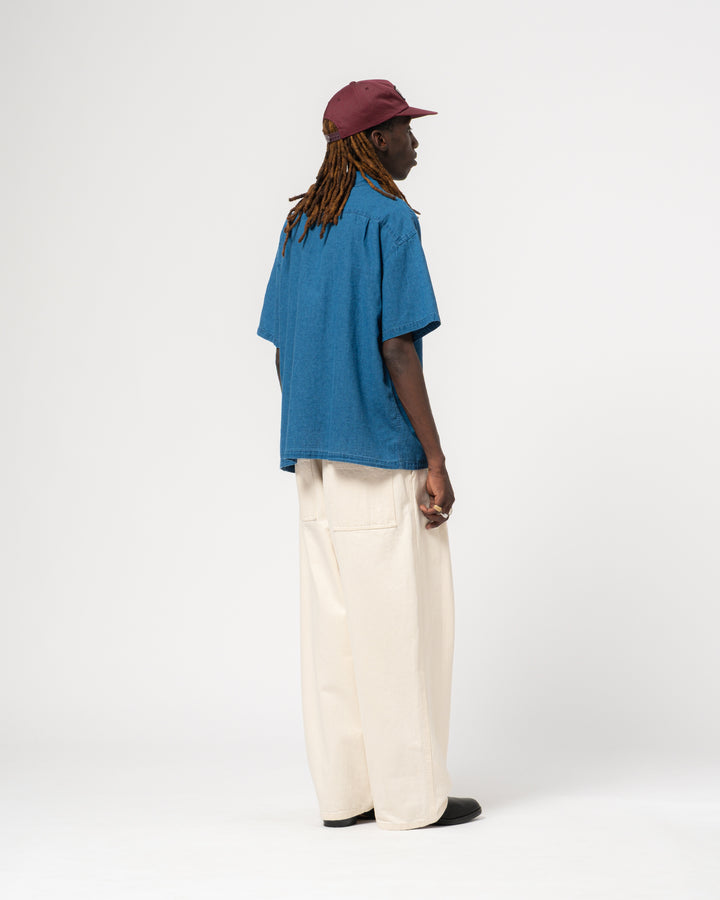 Aloha Shirt Linen Cotton Denim Blue