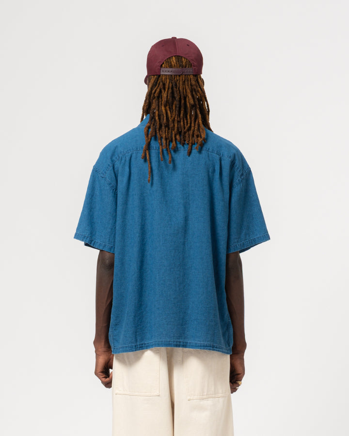 Aloha Shirt Linen Cotton Denim Blue
