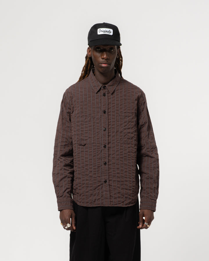 コンバットシャツ チェスター シアサッカー コーヒー