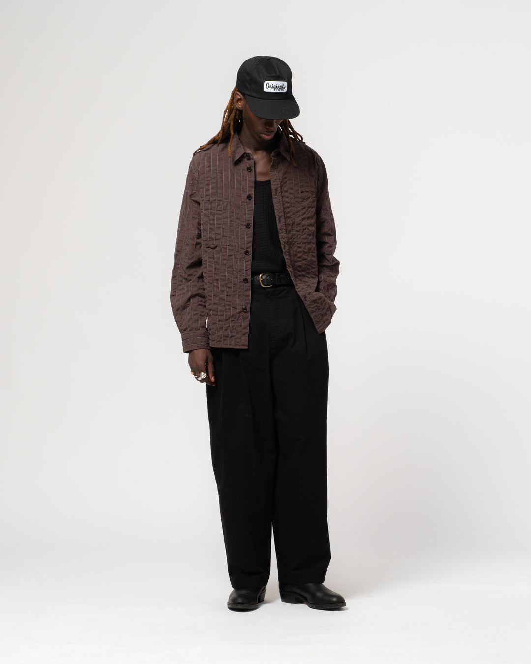 コンバットシャツ チェスター シアサッカー コーヒー