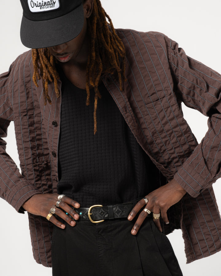 コンバットシャツ チェスター シアサッカー コーヒー