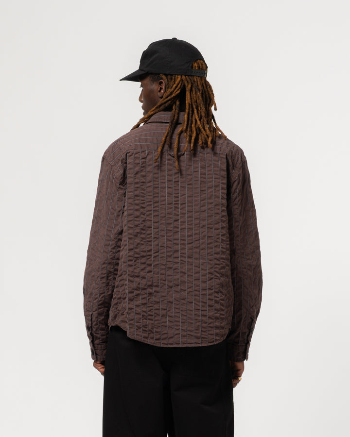 コンバットシャツ チェスター シアサッカー コーヒー