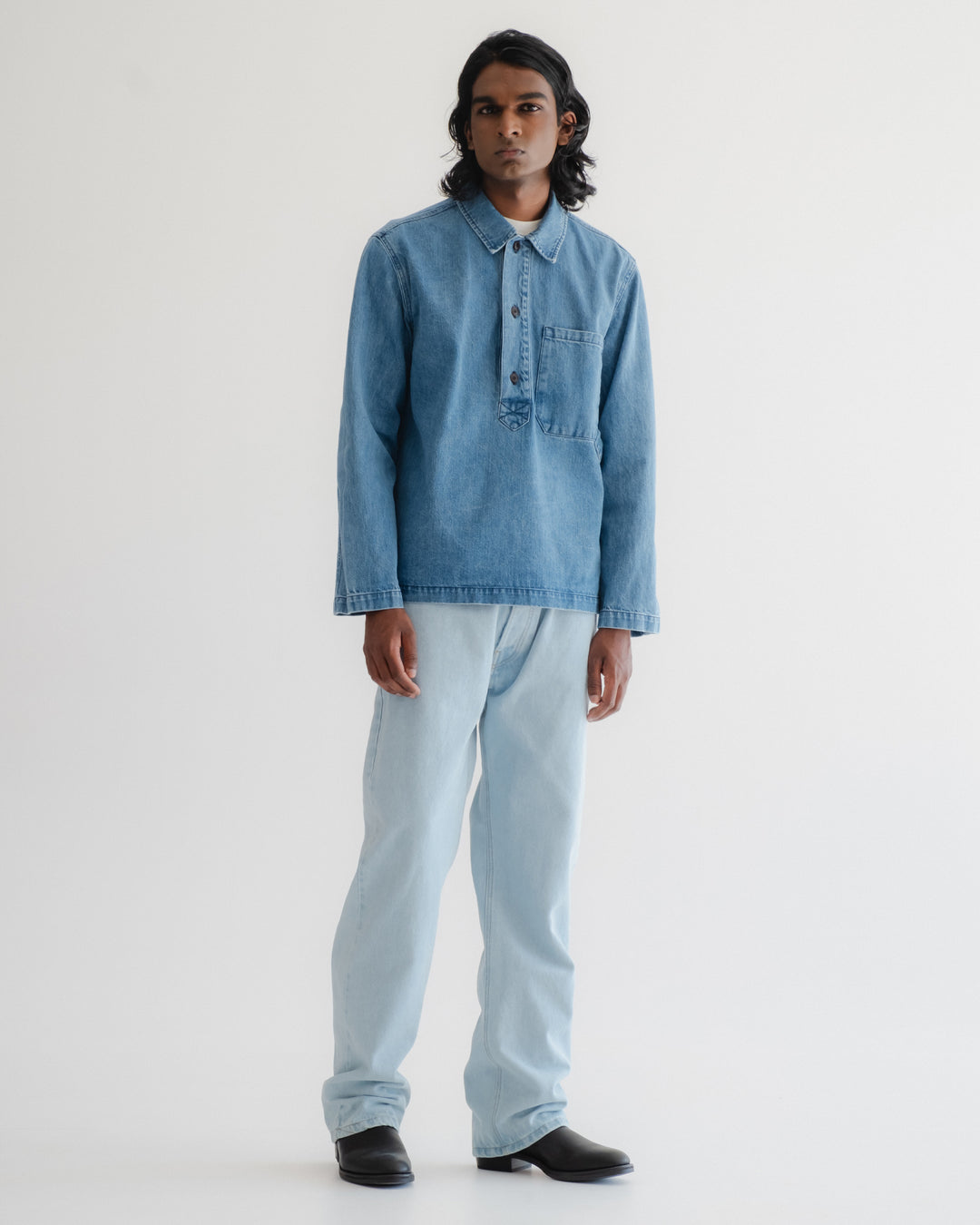 フィッシャーマンシャツ デリーデニム ブリーチウォッシュ