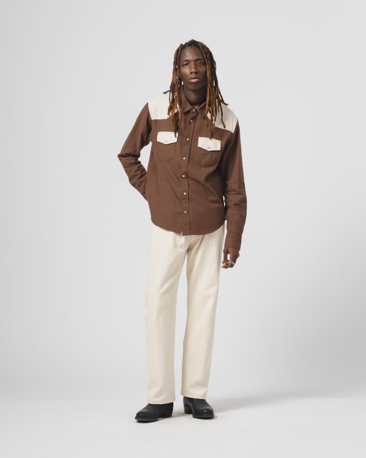 ウェスタンシャツ スラブコットン ジャバブラウン/ホワイト