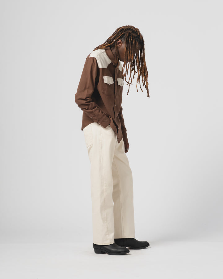 ウェスタンシャツ スラブコットン ジャバブラウン/ホワイト