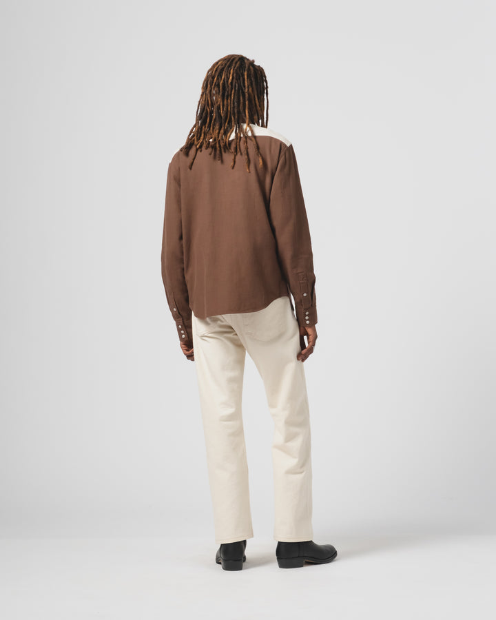 ウェスタンシャツ スラブコットン ジャバブラウン/ホワイト