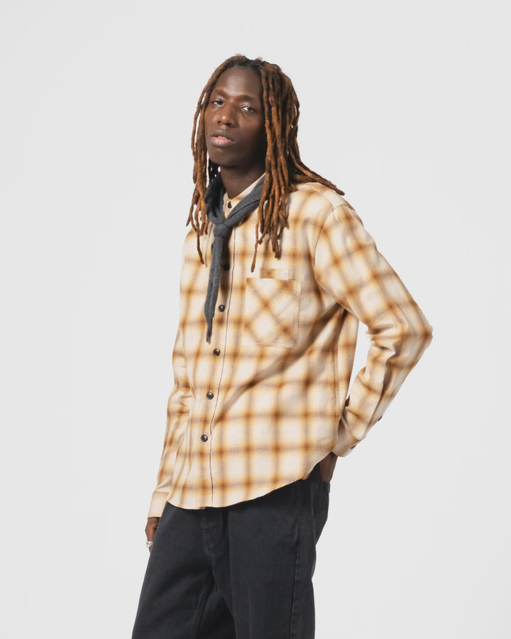 コンバットシャツ ポロ ブラッシュ チェック マスタード/ブラウン