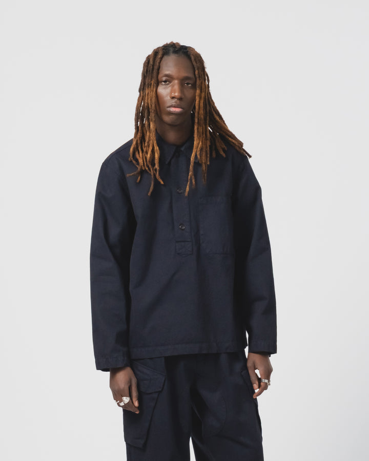 フィッシャーマンシャツ ギャバジンサテン インク