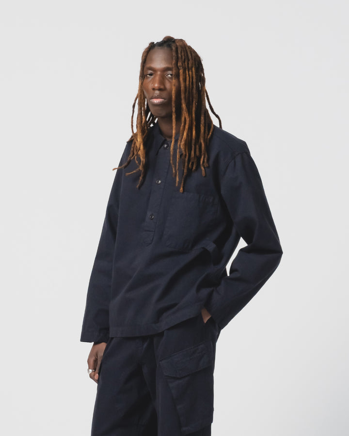 フィッシャーマンシャツ ギャバジンサテン インク