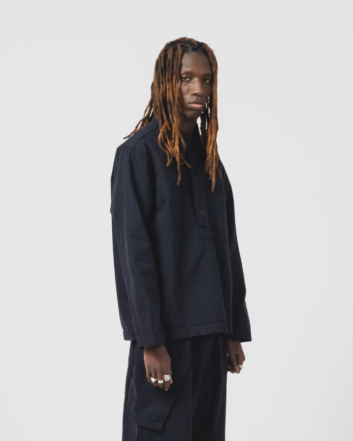 フィッシャーマンシャツ ギャバジンサテン インク