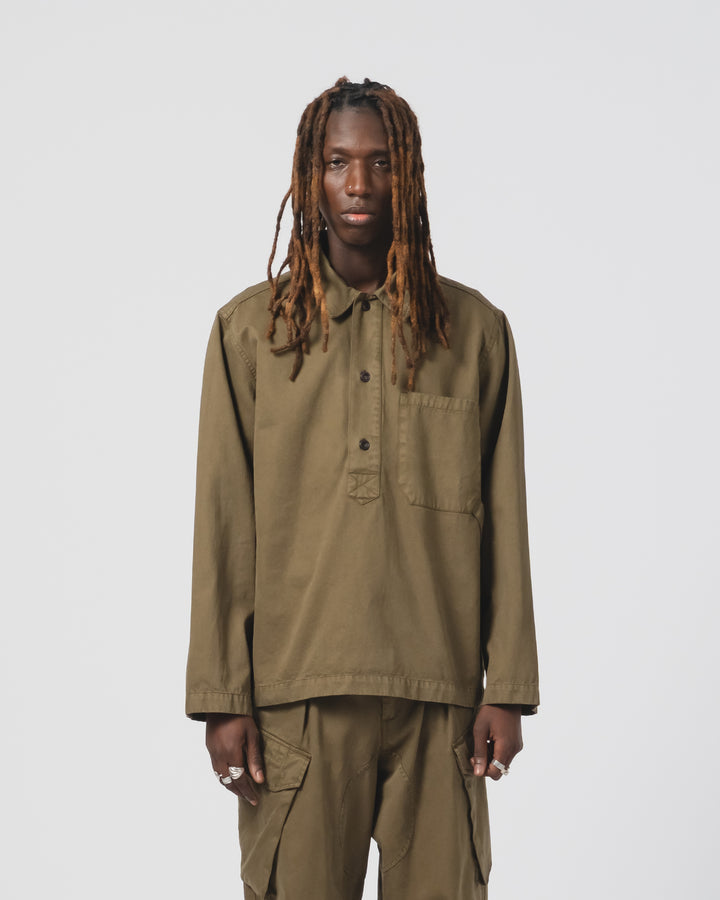 Fisherman Shirt Gabardine Satin Fossil Green