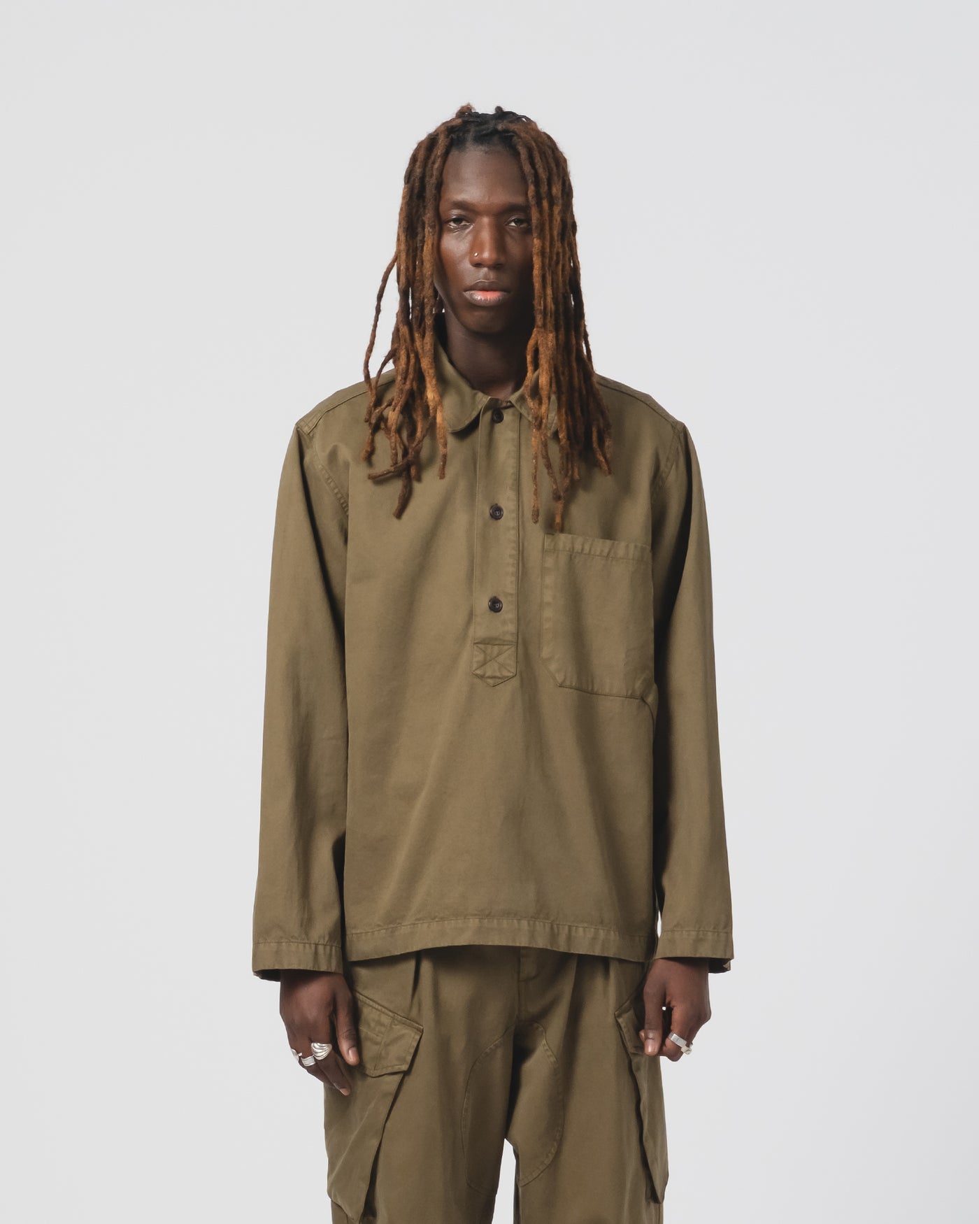 Fisherman Shirt Gabardine Satin Fossil Green