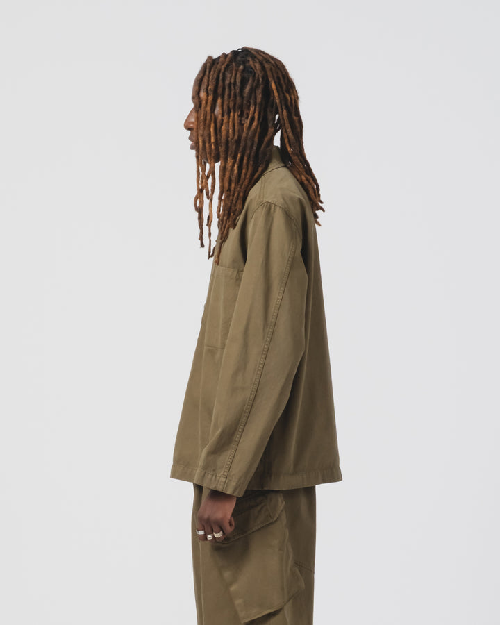 Fisherman Shirt Gabardine Satin Fossil Green