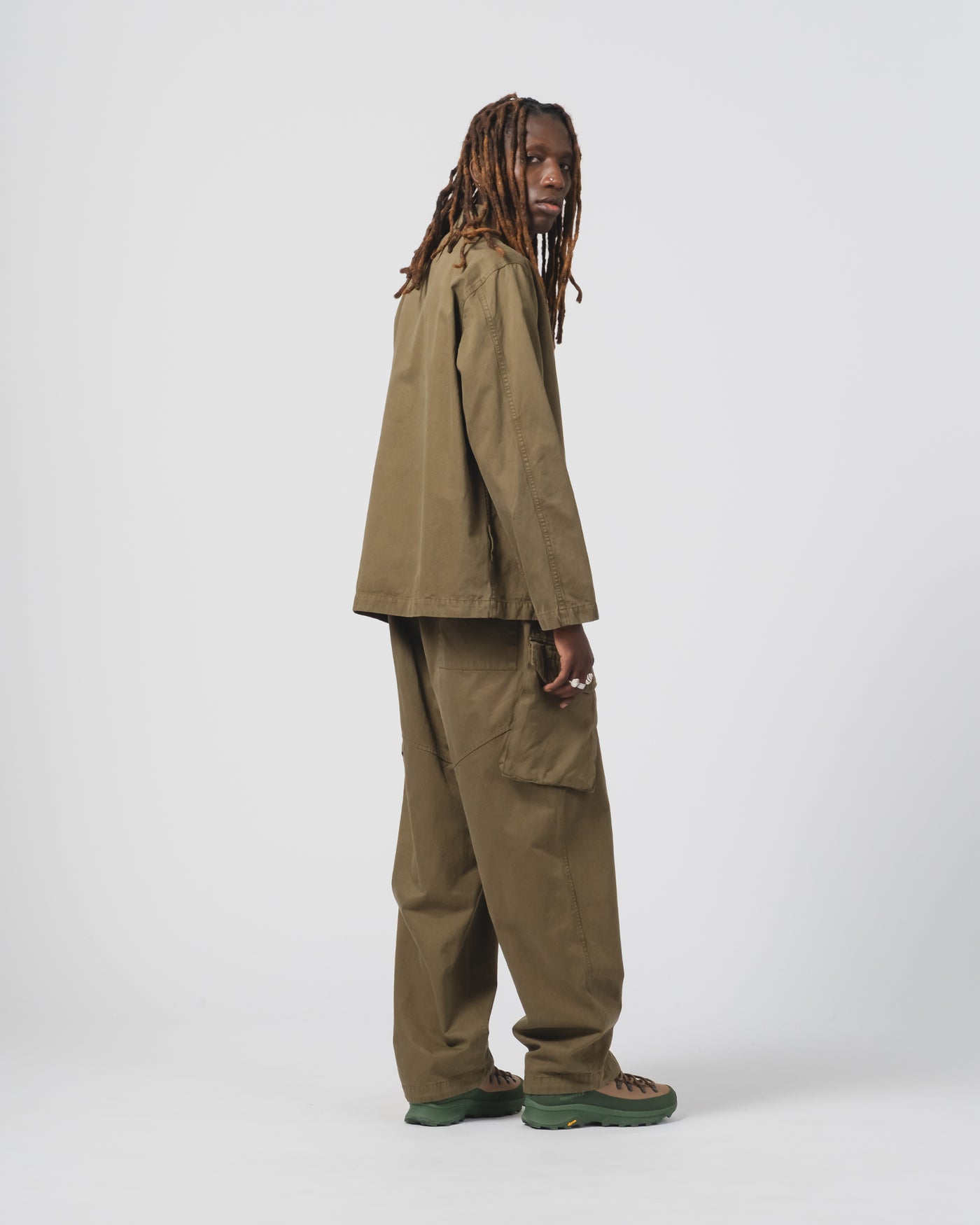 Fisherman Shirt Gabardine Satin Fossil Green