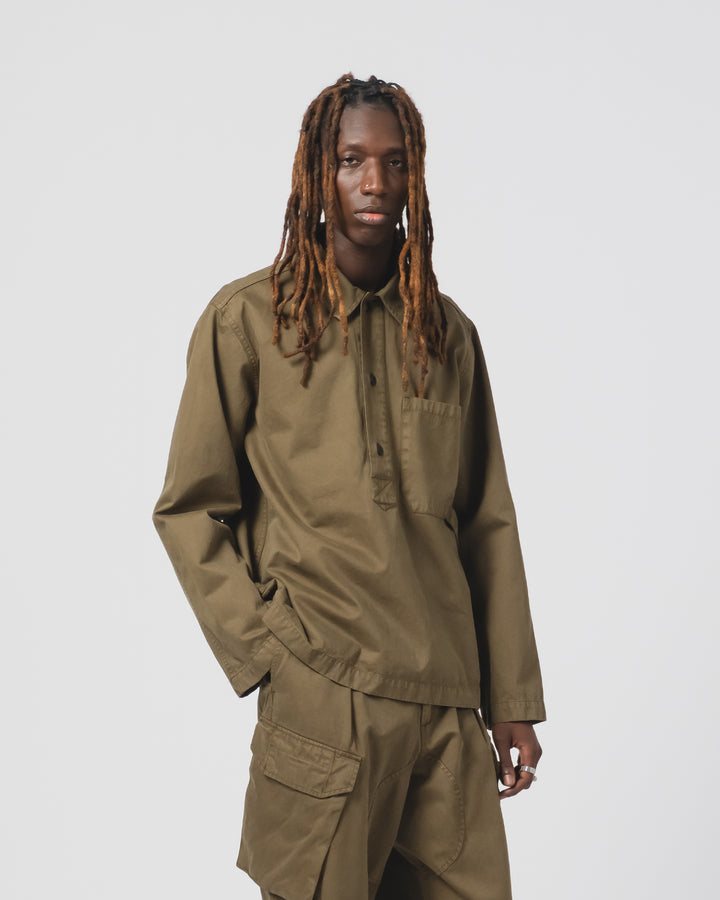 Fisherman Shirt Gabardine Satin Fossil Green