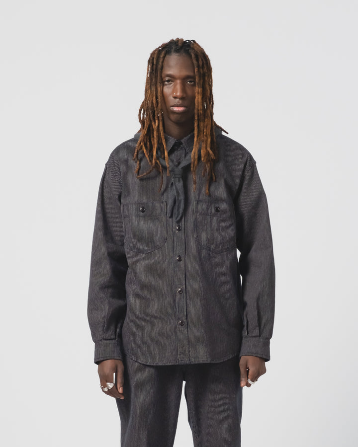 メカニックシャツ ボーロストライプ ネイビー/エクルー