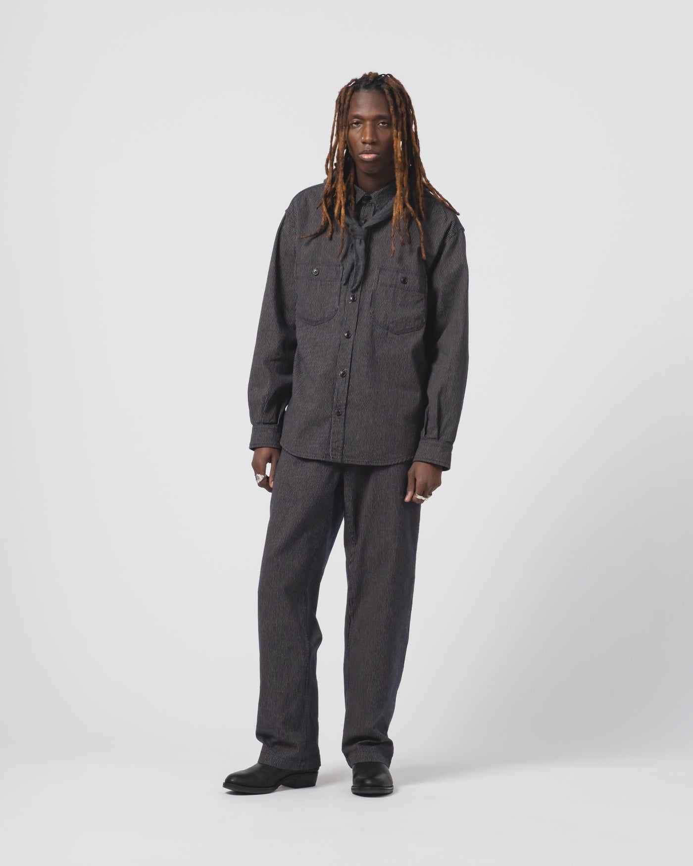 Mechanic Shirt Boro Stripes Navy/Ecru