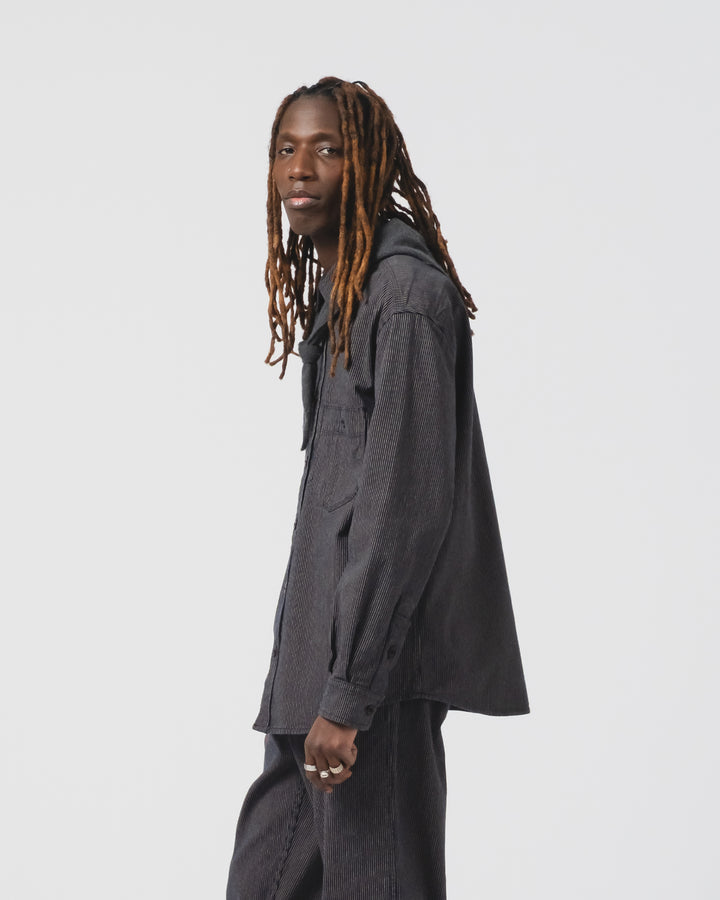 メカニックシャツ ボーロストライプ ネイビー/エクルー