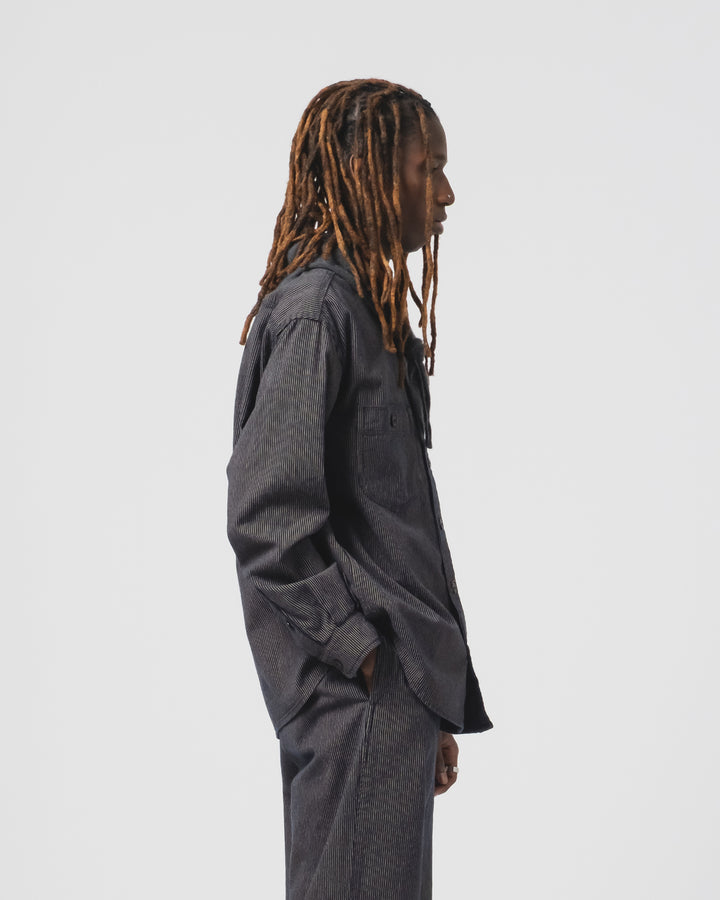 メカニックシャツ ボーロストライプ ネイビー/エクルー