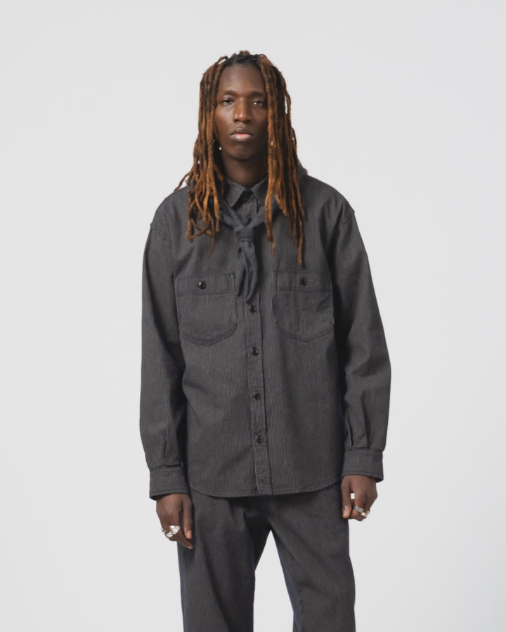 メカニックシャツ ボーロストライプ ネイビー/エクルー