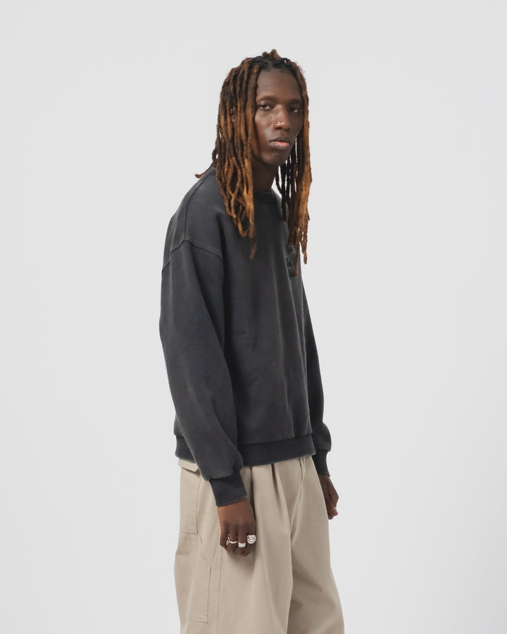 デトロイト・スウェットシャツ　ベーシックフリース　ウォッシュドブラック