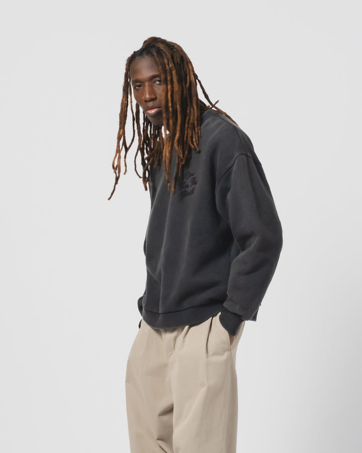 デトロイト・スウェットシャツ　ベーシックフリース　ウォッシュドブラック