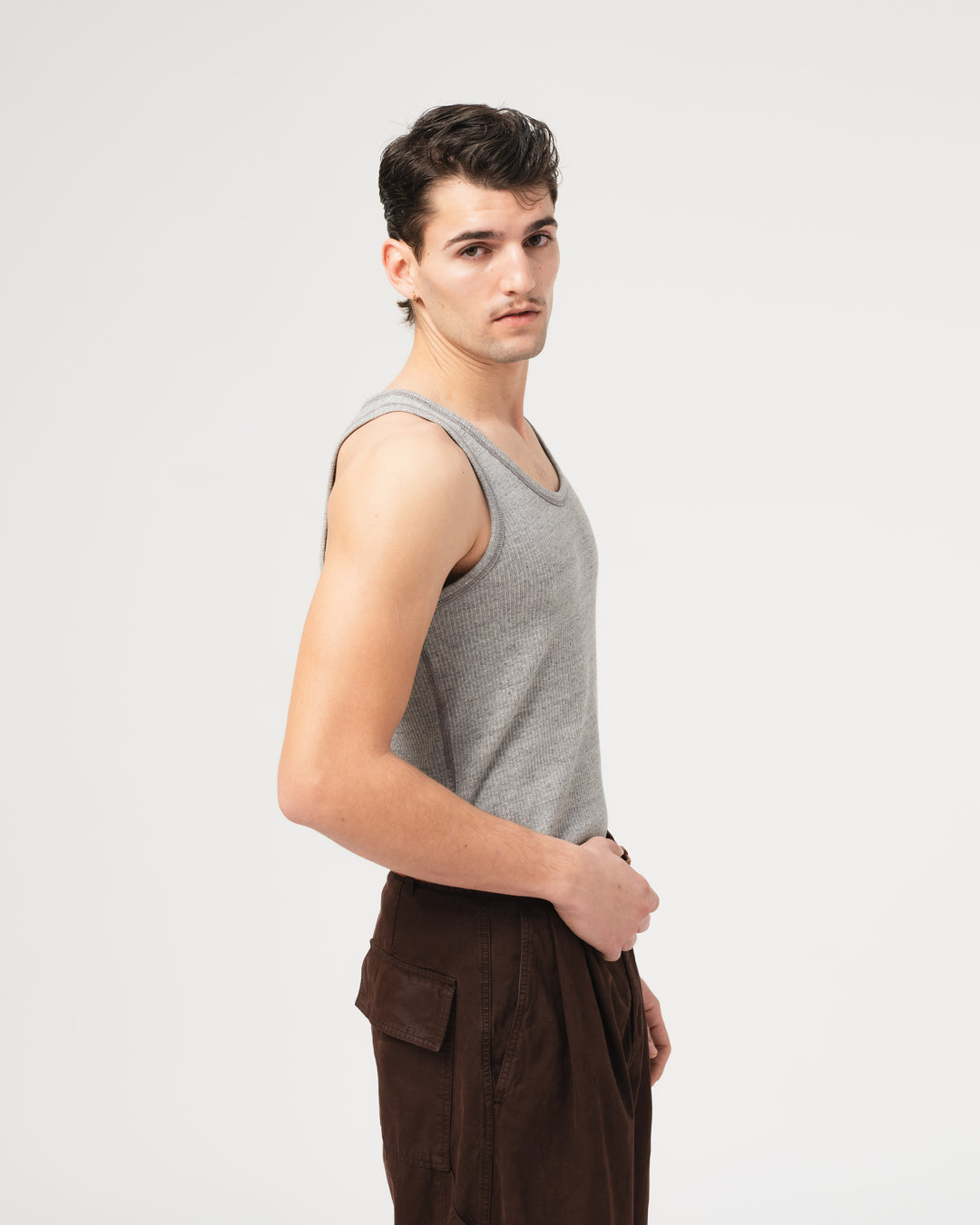 Tank Top Military Rib Grey Melange