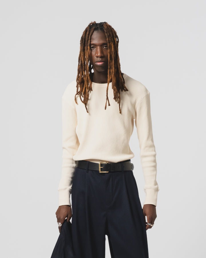 長袖サーモワッフルTシャツ（オフホワイト）