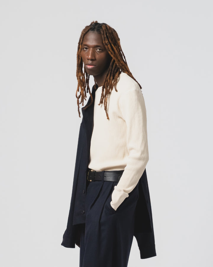 長袖サーモワッフルTシャツ（オフホワイト）