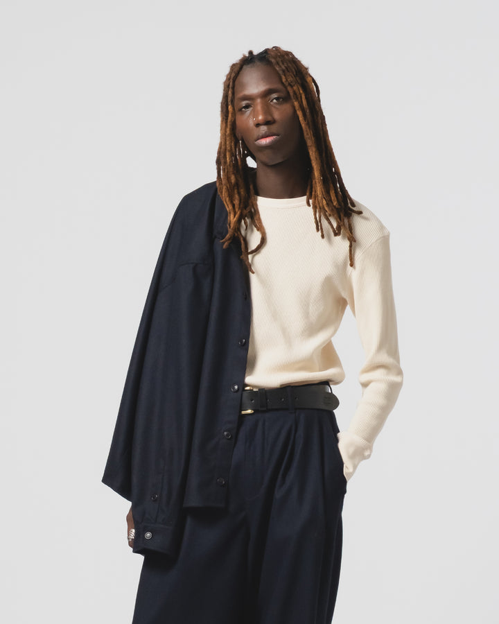 長袖サーモワッフルTシャツ（オフホワイト）