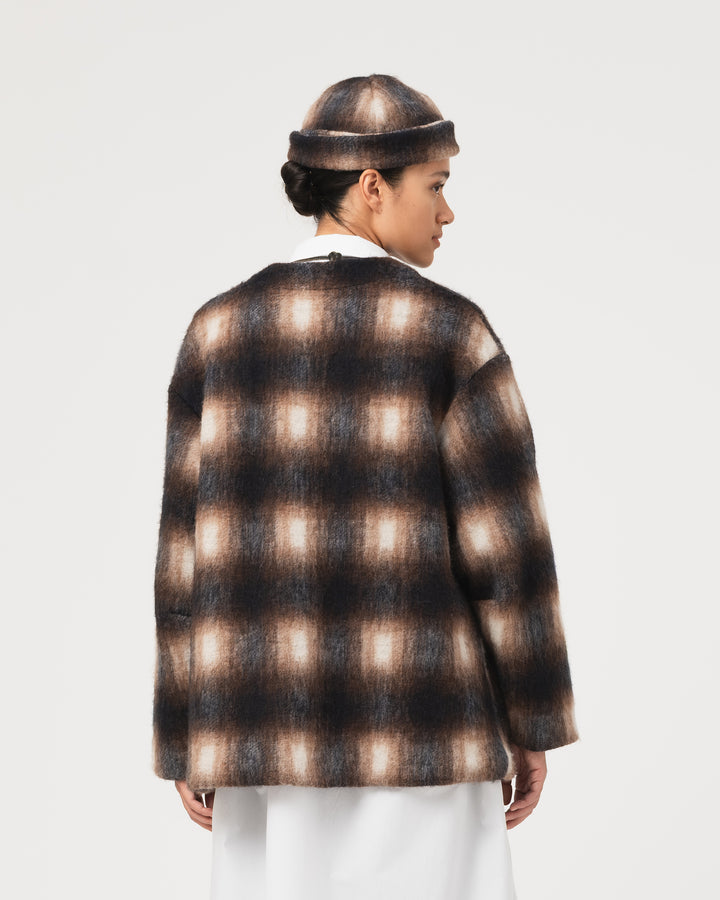 Basic Cardigan Felted Check Sepia/Cream