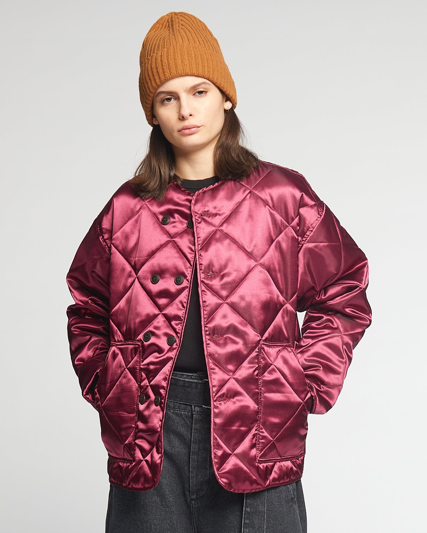 G.o.D Frostbite Diamond Quilted Nylon Jacket  Wine