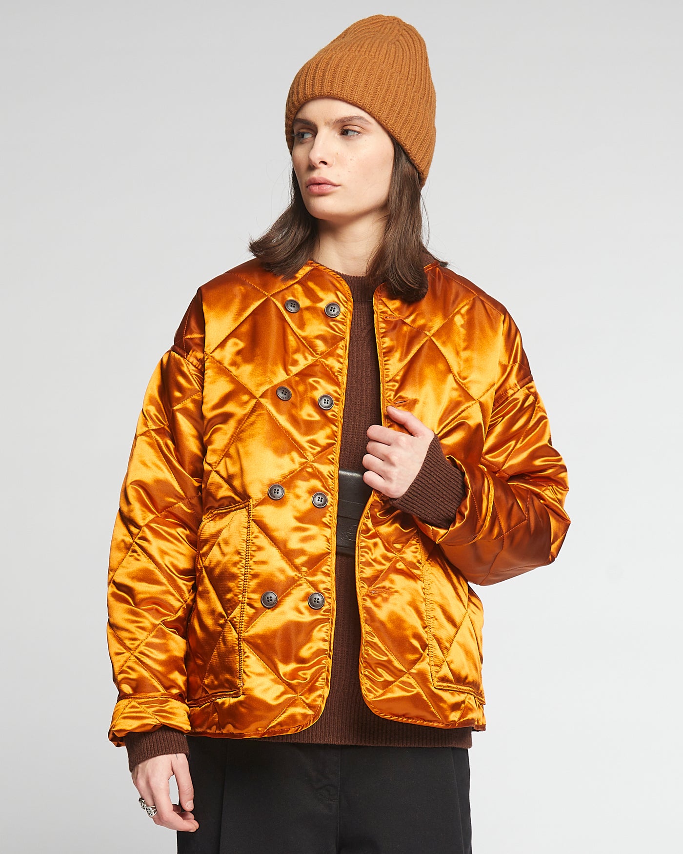 G.o.D Frostbite Diamond Quilted Nylon Jacket  Whiskey