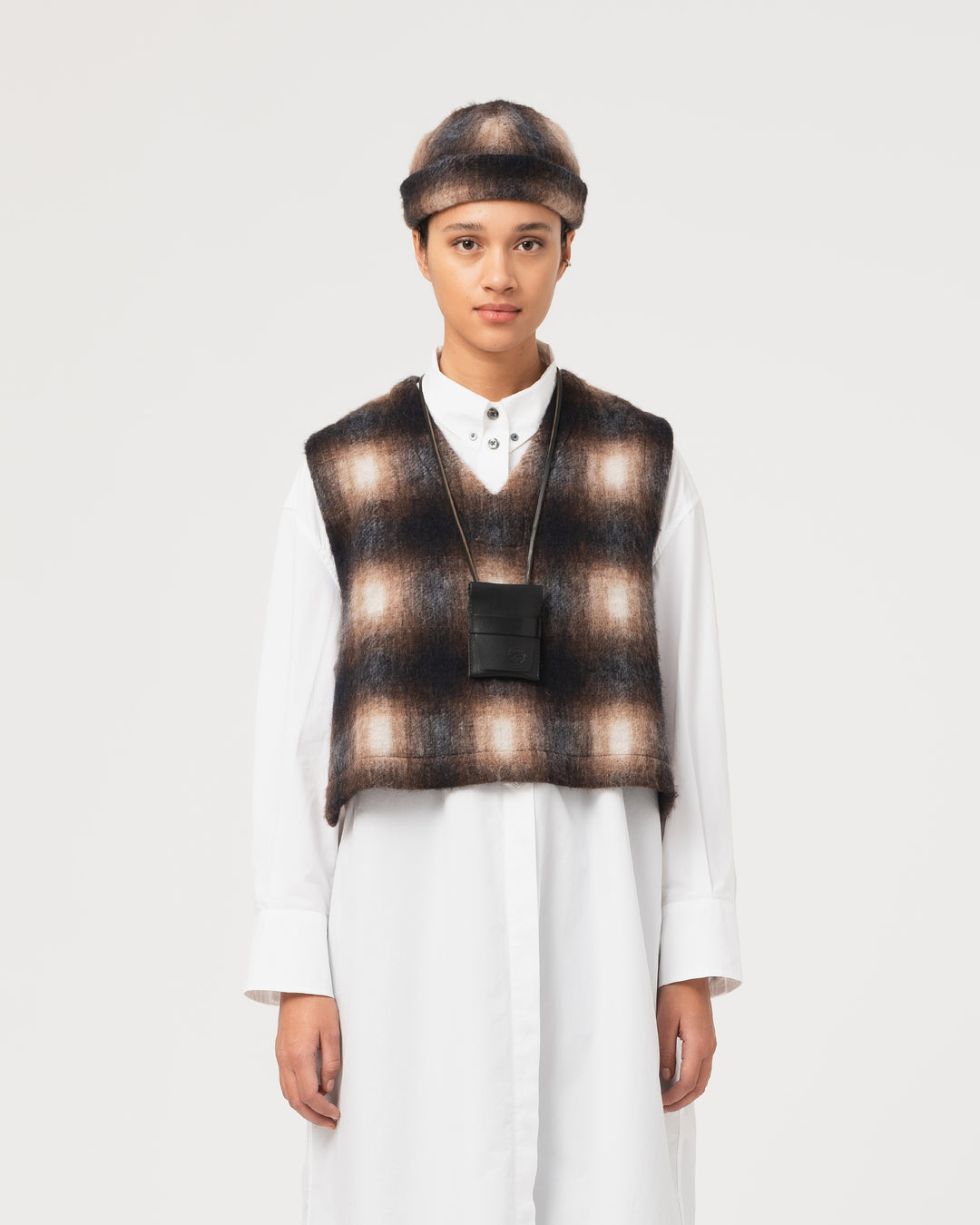 G.o.D Vee Vest Felted Check Sepia / Cream